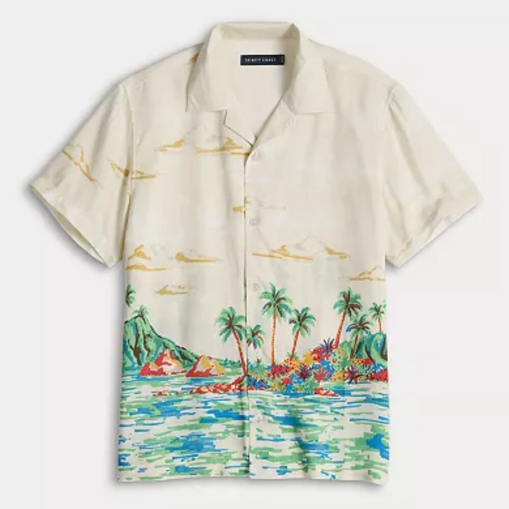 Men's Trinity Coast Camp Collar Button-Down Shirt, Size: XXL, Natural